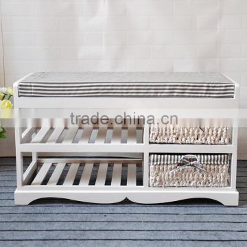 Cheap White Wood Bench Furniture With Shoe Rack