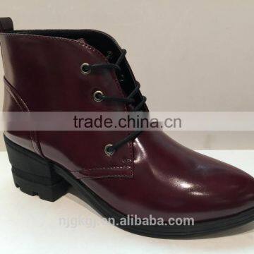 pointed shoes leather ankle boots with tie low-heeled color black and wine red