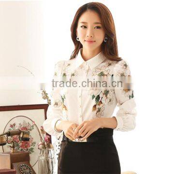 C02S1265 Sweet Girl Long Sleeve Flower Printed Chiffon Shirt