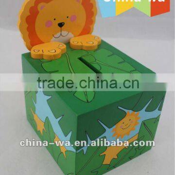 wooden lion money box or piggy bank for children