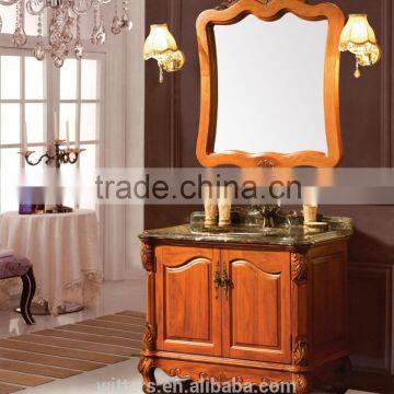 I shaped polish solid wood bathroom vanity in dark brown WTS210