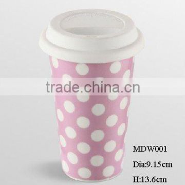 10oz eco-friendly reusable double wall travel coffee mugs w/ silicone lid colorful pattern