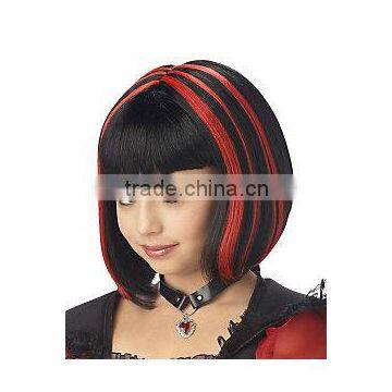 Red highlight color synthetic hair wigs, bob hair wigs for kids