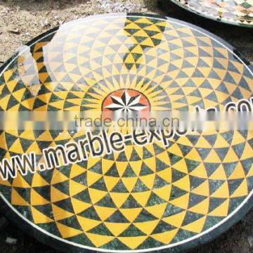 Yellow Overlay Marble Dining Table Top, Exclusive Italian Marble Table Tops