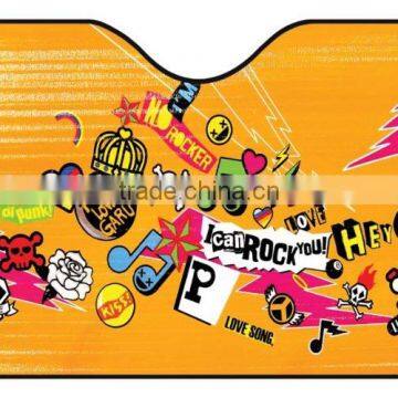 folding front sunshade with full color printing;PE foam car sunshade