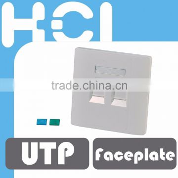 86 x 86 RJ45 2 Port Data Faceplate with Icon and Door