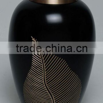 Golden Leaf Engraved Solid Brass Cremation Urns