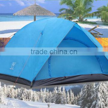 OEM Color Blue 4 Person 2 Layer Outdoor Polyester Foldable Camping Tent