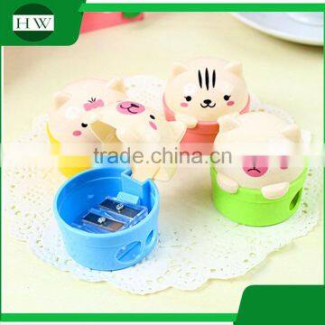 Portable Plastic Colorful Funny Child Cartoon Bear Double Pencil Sharpener photo-2