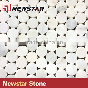 Bianco Carrera White Penny Round Marble Mosaic Tile photo-2