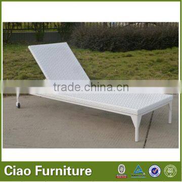 All-Weather Sunbed Patio Wicker White Sun Lounger With Wheels photo-6