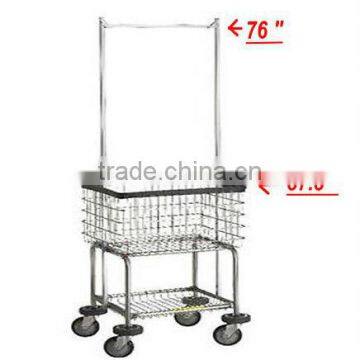 Laundry Cart Basket w/ Double Pole Rack