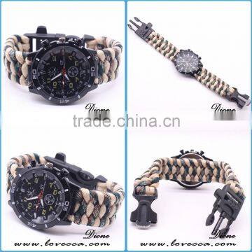 Multifunction Outdoor Survival Waterproof Automatic 550 Paracord Watch With Firestarter Buckle for Men photo-5