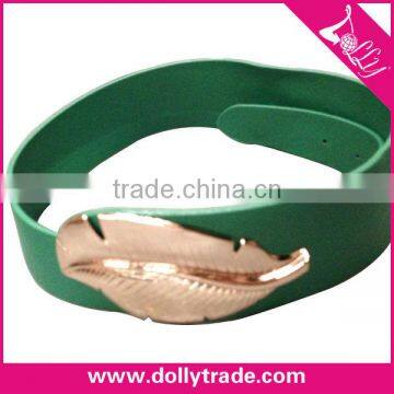 Big Golden Leaf Shape Decorative Buckle Green Lady Dress PU Belt