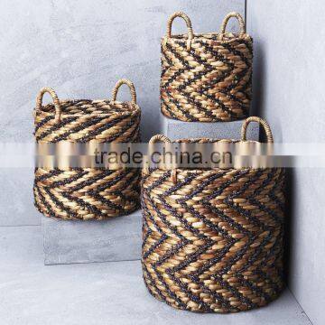 Water Hyacinth Storage Basket Vietnam, Set 3, Round Shape With Handle photo-1