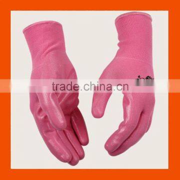 Pink Nitrile Coated Garden Work Chore Gloves,Family Weeding Gloves