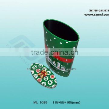 X-mas oval-shape decoration tin box\container