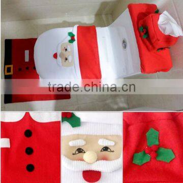 2016 new product cheap Set of 3pcs Xmas Santa Claus Closestool Toilet Seat Cover &Rug &Tank Cover