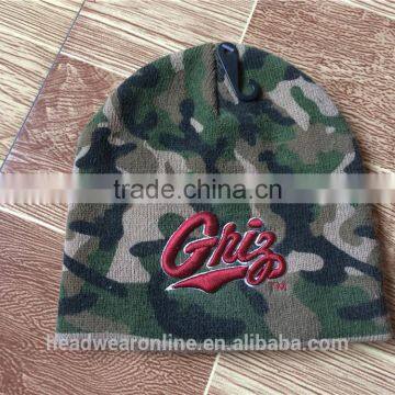 Custom Fashion Cheap Camouflage Knitted Hats With 3D Embroidery photo-2