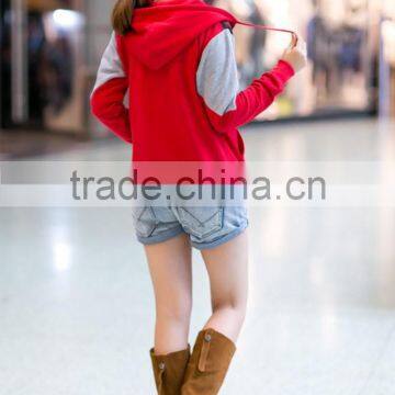 Women Cotton Splicing Printed Zipper Bomber Jacket With Hood photo-6