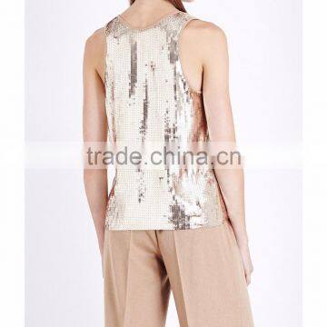 Wholesale Women Scoop Neck Sleeveless Sequin Embellished Relaxed Sequinned Top(DQE0175T) photo-3
