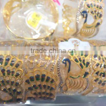 Peacock Design Enamel Broad Hand Carved Gold Plated BRACELET BANGLE KADA photo-4