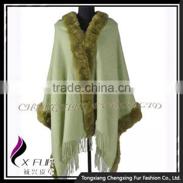 CX-B-P-48B 2016 Ladies Latest Rex Rabbit Fur Trim Shawls and Scarves Pashmina photo-3