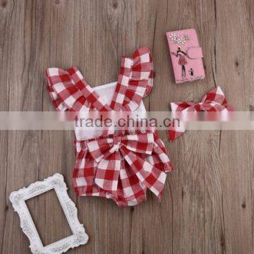 Boutique Spring Summer Outfits Plaid Hot Sale Cotton Kid Bodysuit Baby Clothing Romper photo-3