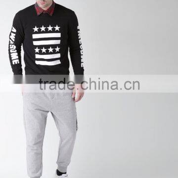 100% Cotton Black Printed Sweatshirt Round Neck Long Sleeves Sweaters For Man Custom Screen Printing Style Autumn Sweaters photo-5