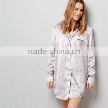 MGOO Women Stripe Satin Oversized Pyjama Boyfriend Button Up Shirt Dress Pajamas Long Sleeve photo-5