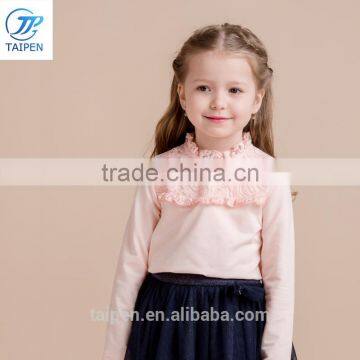 2017 Spring Girls High Neck t Shirt With Lace Long Sleeve Kids Clothing Designs For Girl photo-2