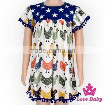 2017 Latest Lovebaby Children Boutique Baby Girl Fluter Sleeve Holiday Printed Star&Chicken Ruffle Dress Kids Frocks Designs