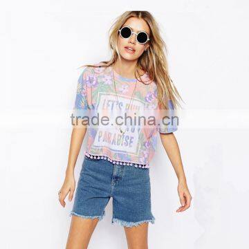 fashional flower print women's tshirt custom printed tshirts