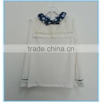 Wholesale OEM Children Girls Cotton Long Sleeve Shirt, Girls Boutique t Shirt With Flower Printed Turn Over Neck photo-3
