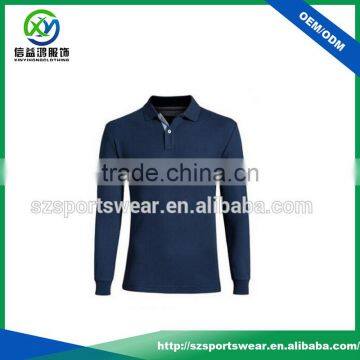 2017 Autumn Kit Collar Long Sleeve Polyester Men Polo Shirt in Navy Blue