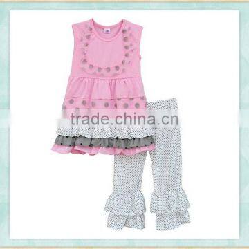 African bazin pink sleeveless three ruffle top wave dots pant imported clothes made in turkey