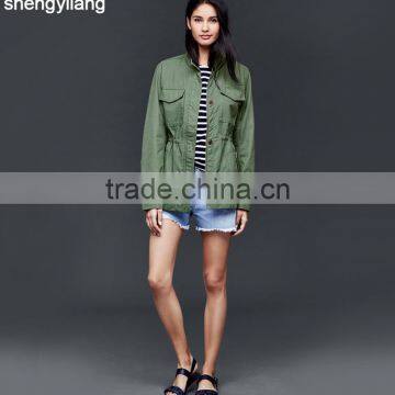 OEM/ODM Women Cotto Baseball Jacket Green Custom Jacket Guangzhou Clothing Manufacturer photo-2