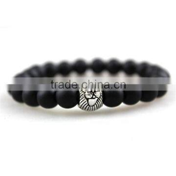 8mm Black Matte Agate beads Silver tone Monkey Yoga Bracelet