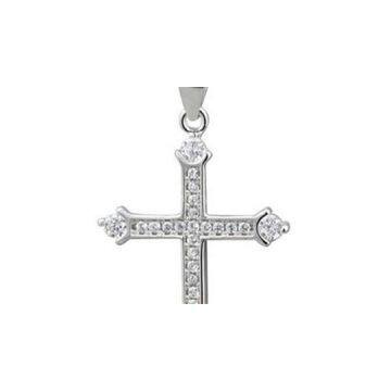 Religious Cubic Zirconia Silver Cross Pendant