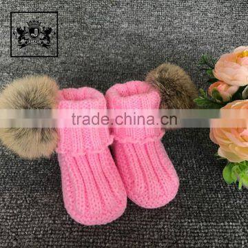 Factory Wholesale Beautiful Dress Shoes Plush Baby Booties With Rabbit Fur Ball