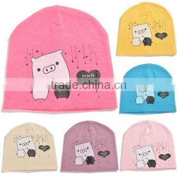 spring&summer korea style 100%cotton cute boys&girls black white pig pattern baby beanie hat