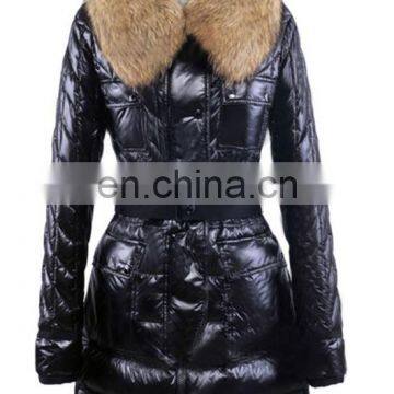 Western Style Luxury Shiny Womens Down Coat With Raccoon Fur Collar