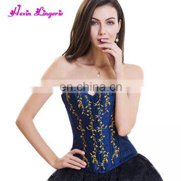 Women Waist Latex Halloween Blue Fish Boned 10 Printed Croset Body Shaper