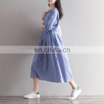 OEM Wholesale Maxi Dresses Plus Size Long Sleeve Linen Striped Dresses