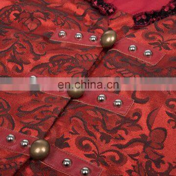 Belle Poque Women's Retro Vintage Gothic Victorian Corset Style Lace Embellished V-Neck Jacquard Red Coat Tops BP000223-2 photo-3