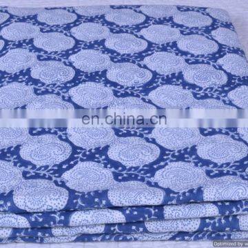 Blue Paisley Indian Hand Block Printed Cotton Fabric Throw Sanganeri Print