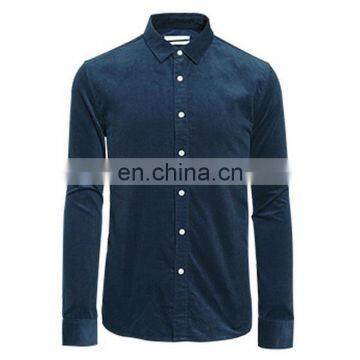 T-MSS544 Men Long Sleeve Navy Blue 100% Cotton Corduroy Dress Shirt photo-5