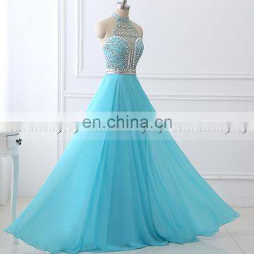 New Fashion Gorgeous High Neck Chiffon Crystal Evening Gowns Evening Dresses LX301