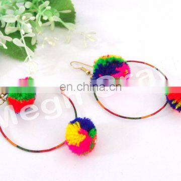 Handmade Colorful Pom Pom Earrings/ HOOP EARRING / handcrafted Pom Pom earrings/ Chandbali Pom Pom Earrings