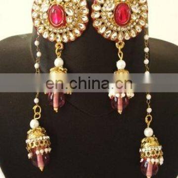 Wholesale Indian Kundan Kashmiri Earrings-Pakistani Bridal Long Earrings-Gold Finish Kundan Kashmiri Jhumkis 2015